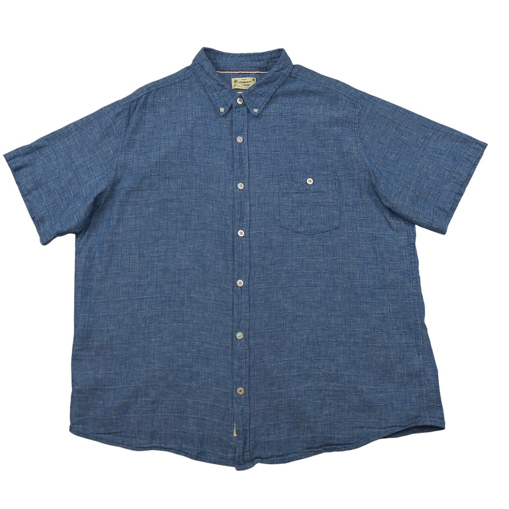 Weatherproof Vintage Mens XXL Blue Linen Cotton Short Sleeve Button Down Shirt
